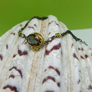 Handmade Modern Silver <b>Bracelets</b> with Golden & Black Plating 10g Featuring Color-Change <b>Gemstones</b> - Product Image 1