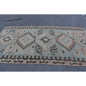 Alfombra Kilim Vintage azul Beige 5,3X10,1 pies, obra maestra turca clásica, lana, tejido plano, respaldo de yute, patrón de retazos para adolescentes - Product Image 3