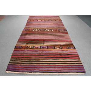 Tapis vintage de grande taille 5x10,9 pieds, tapis turc, tapis Kilim à bordures rouges - Product Image 1