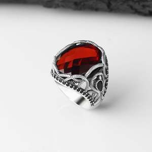 Azuris Turkish 925 Sterling <b>Silver</b> Men's <b>Ring</b> Fine Ottoman Style Jewelry <b>with</b> Natural <b>Stone</b> <b>Black</b> Made in Turkey Model VALKH1412 - Product Image 3
