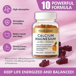 Vitamines gélifiées Ca <span class=keywords><strong>Mg</strong></span> Zn D3 <span class=keywords><strong>B12</strong></span> Folate Sureau Sans gluten Sans allergènes pour la santé des os et des dents de la famille Vente en gros OEM - Product Image 2