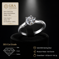 Bague de fiançailles et de mariage en moissanite 1 carat, couleur D, pureté VVS, monture six griffes, coupe 3EX, en argent S925, pour femme