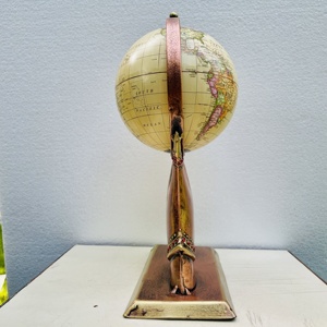 โลหะโบราณถือลูกโลกแบบดั้งเดิมโชว์ผลงานสีทองทองแดงแบบหมุนได้แผนที่โลกสำหรับตกแต่งโต๊ะทำงานในบ้าน - Product Image 4