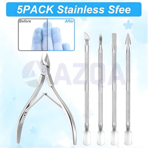 Ensemble professionnel de coupe-cuticules et repousse-cuticules en acier inoxydable 5 pièces, kit d'outils professionnels pour manucure et pédicure, soins des ongles - Product Image 4