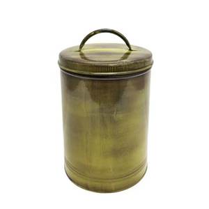 Boîte ronde en fer avec couvercle plaqué or pour ustensiles de cuisine Style moderne décoratif fait à la main personnalisé en vrac - Product Image 1