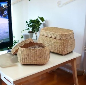 Scalloped Edge Design Handwoven Rattan Basket Organizing with Built-<b>in</b> Handles <b>Storage</b> Basket for Table Decoration Handcrafted - Product Image 2