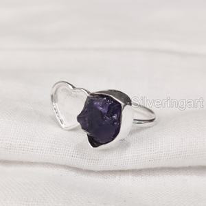Nueva llegada, joyería de piedra áspera, anillo de mujer, piedra preciosa Natural cruda de amatista, piedra natal de febrero, piedra de corazón, anillo de Plata de Ley 925 - Product Image 3