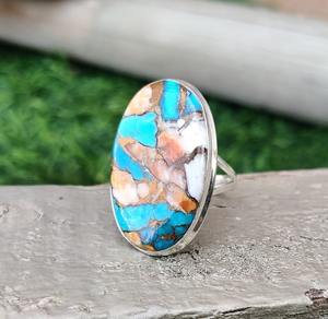 Bague style bohème en argent faite à la main bijoux en argent sterling 925 Turquoise pierres précieuses bague tendance bijoux pour femmes cadeau pour elle - Product Image 3