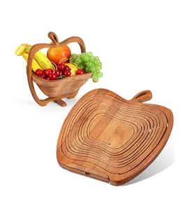 9x8.5英寸可折叠竹水果篮干果篮托盘变成篮子木制零食盒节日食品托盘