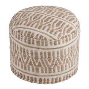 Pouf en corde de perles géométrique moderne, artisanal, pour intérieur/extérieur, taupe, ivoire, coton, pièce décorative, collection World Market pour - Product Image 2