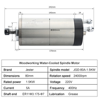 JST 1.5KW 220V/380V ER11 Motor Spindle CNC Pendingin Air 24000rpm untuk Pengeboran