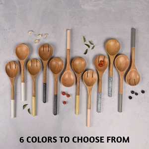 Cuillère de serveur de pâtes en bois élégante de haute qualité ensemble de couverts d'ustensiles de cuisine réutilisables pour les salades idée cadeau de noël - Product Image 5