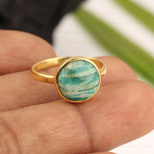 Anillo de amazonita natural personalizado de 10x10mm al por mayor, Plata de Ley 925 con chapado en oro de 18 quilates, joyería fina Eternity Vermeil - Product Image 1