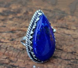 Anillo fino de lapislázuli en forma de pera de Plata de Ley 925 hecho a mano para mujer, ajuste de bisel, joyería de boda elegante para fiestas - Product Image 4