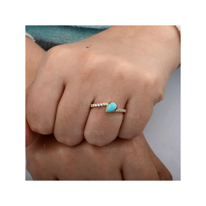 แหวนหมั้นสีเขียวขุ่นแข็ง14K สีเหลืองทองแท้เทอร์ควอยซ์และแหวนเพชรแฮนด์เมดของขวัญเครื่องประดับขายส่ง - Product Image 1