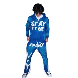 Ensemble de survêtement streetwear en molleton bouclette 100% coton, grammage lourd, avec sweat à capuche zippé et pantalon évasé, effet délavé soleil, teint en pièce, faible MOQ, pour l'hiver, en gros - Product Image 1