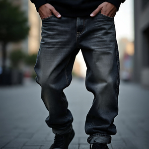 OEM Jeans surdimensionnés vintage Pantalons pour hommes Pantalons d'extérieur décontractés à taille boutonnée Pantalons jeans délavés vintage - Product Image 2