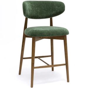 Tabouret de bar Sasha en velours/duvet et bois, vert forêt, crème, tabouret de bar haut durable pour bar à domicile et salle à manger - Product Image 5