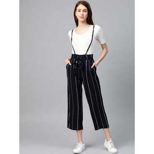 กางเกงเอี๊ยมและกางเกงขายาวลายทางสีน้ำเงินสำหรับผู้หญิง - Product Image 5