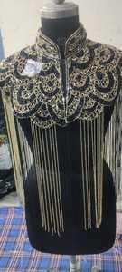 Elegant <b>Burlesque</b> Cape Beaded Strands Sequins Beautiful Straight <b>Outfit</b> for Festive Clubs Pearl Neck Fastening Logo Back Natural - Product Image 5