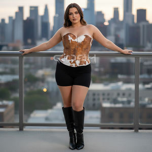 Fournisseur de corsets de mode OEM ODM, corset sans bretelles à imprimé vache, taille plus, à armatures en acier, décolleté en cœur - Product Image 3