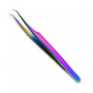 Pincettes d'extension de cils de qualité professionnelle, en acier inoxydable, revêtement Plasma multi-arc-en-ciel, 45 degrés, 6mm, pointes pointues - Product Image 3