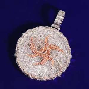 Moissanite VVS สร้อยคอจี้เพชรทรงกลม & บาแกตต์ตัด925สไตล์ฮิปฮอปทำสีเงินสเตอริ่ง - Product Image 3