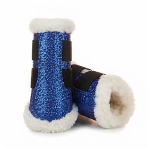 Ensemble de tapis de selle équestre bleu pailleté matelassé avec bottes et masque anti-mouches assortis pour l'équitation - Product Image 4