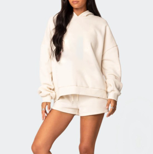 Sweat-shirt à capuche oversize en coton polaire épais pour femmes, sweat-shirt confortable de couleur unie avec motif de lettres - Product Image 4