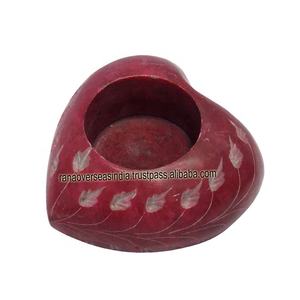 Engraved Leaf Design Soapstone <b>Tea</b> Light Votive Candle Holders in Heart Shape for <b>Party</b> Events <b>Decoration</b> - Product Image 1