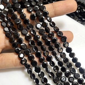 Cuentas con forma de moneda facetada de espinela negra de buena calidad, cuentas al por mayor de espinela negra Natural para joyería - Product Image 2