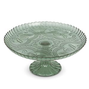 Vintage-Inspired Green <b>Glass</b> <b>Cake</b> <b>Stand</b> with Intricate Design Ideal for Elegant Wedding Decor Classic Dessert Presentation - Product Image 1