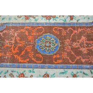 Turkish Rug, 3.2x5.2 ft Vintage Rug, <b>Brown</b> Blue Bordered <b>Wool</b> Rug - Product Image 5