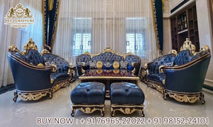 Juego de Sofás de Madera de Teca Tallada a Mano de Estilo Vintage con Acabado Dorado para Sala de Estar, Estilo Europeo, 5 Plazas - Product Image 3