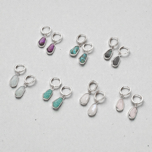 Handmade 925 Sterling <b>Silver</b> Hoop <b>Earrings</b> Natural Amazonite Gemstone <b>Dangles</b> Bezel Setting Drop <b>Earrings</b> for Women-Gift Jewelry - Product Image 2