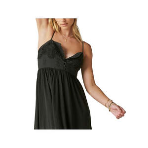 Robe midi noire pour femme Lucky Brand, col halter, taille élastique avec fentes, respirante, taille L, pour les loisirs ou les vacances - Product Image 2