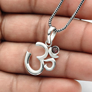 พลอยโกเมนธรรมชาติ925เงินสเตอริ่งศาสนาอินเดียเครื่องประดับทำด้วยมือราคาโรงงานโดยตรง - Product Image 2