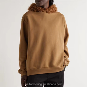 Basics Cotton Blended Custom 100%Cotton Drawstring Kangaroo Pocket <b>Fur</b> Hood Pullover <b>Hoodie</b> for Men Reasonable Price OEM Service - Product Image 2