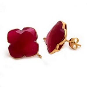 Pendientes de plata de ley 925 con gema de Calcedonia, pendientes con forma de trébol - Product Image 1