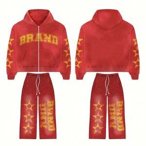 Ensemble de survêtement pour homme, streetwear, impression numérique, vintage, délavé à l'acide, à capuche, respirant, coupe-vent, léger, fermeture éclair, hiver - Product Image 1