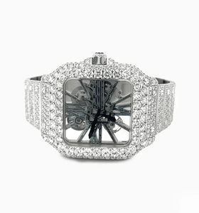 Montre pour homme en acier inoxydable de haute qualité Mouvement à quartz de luxe Entièrement sertie de diamants en moissanite Cadran analogique Verre Style antique - Product Image 5