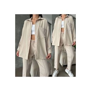Top e pantaloni da donna in lino Set di fondo comodo ed elegante - Product Image 2