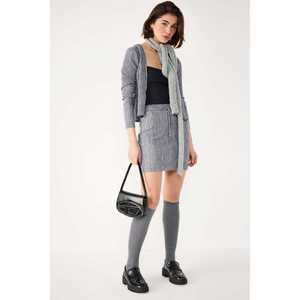 Casual Mini Pleated Pencil <b>Skirt</b> for <b>Office</b> Lady Goth Student Embroidered Ruffles Denim Silk Cotton; Made Spandex Natural - Product Image 1