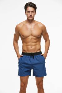 Men's Summer Beach <b>Shorts</b> 100% Polyester Quick Dry Casual Style Solid Pattern Swim Trunks with Elastic Closure <b>Zipper</b> Pockets - Product Image 2