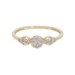 Élégance intemporelle, bague en or 14 carats avec diamants, design floral vintage à trois fleurs, diamants naturels, rhodium - Product Image 1