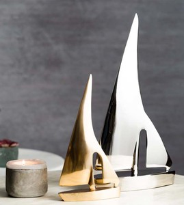 AK laiton métal aluminium nickel et or lisse bateau métal dessus de table ensemble de 2 pièces maîtresses pour décor de bureau/décor à la maison - Product Image 1