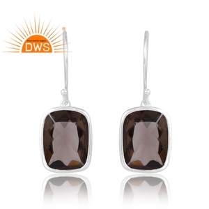 Latest Selling 925 Sterling Silver Natural Smoky Gemstone Dangle Earrings Trendy Wedding Engagement for Certified Women's - Product Image 1