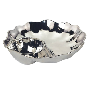 Plateau à collations de style contemporain, plateau à croustilles et à trempette en métal poli, bordure décorative, plat de service de cuisine vintage - Product Image 1