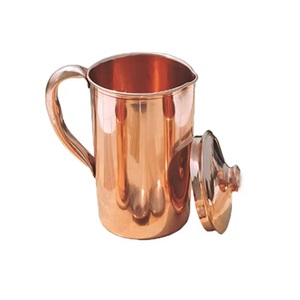 Pure Copper <b>Jug</b> Lining Design Shine Finished With Lid & 2 Copper Hammered Finished <b>Glass</b> for Serving Water Home Kitchen Use - Product Image 3