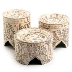 Party event supplies round cake and cupcake stand glass mother of pearl bone mosaic inlay display pedestal for cakes